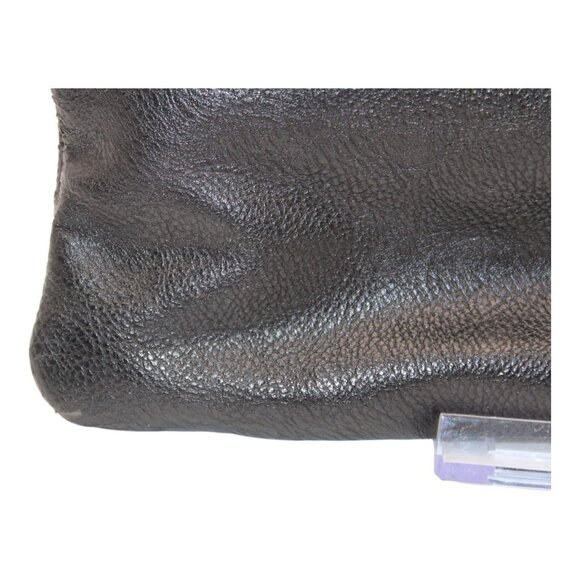 Michael Kors Black Leather Fold-Over Clutch Purse With Gold MK Logo & Zippers - Picture 3 of 7